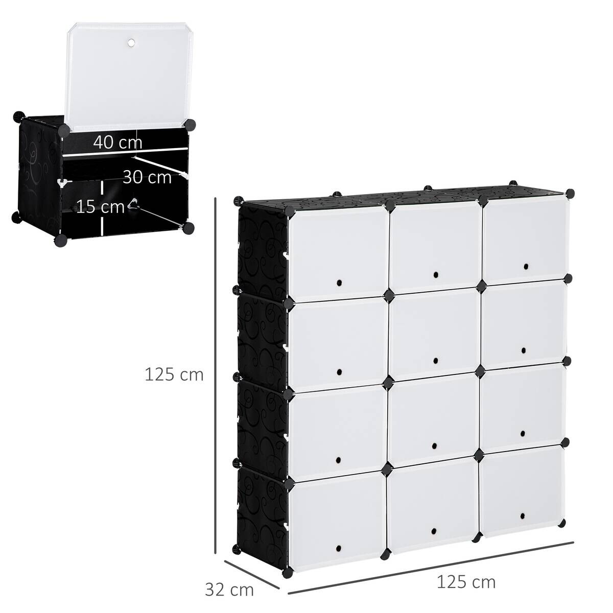 HOMCOM Regal schwarz Polypropylen B/H/L: ca. 32x125x125 cm