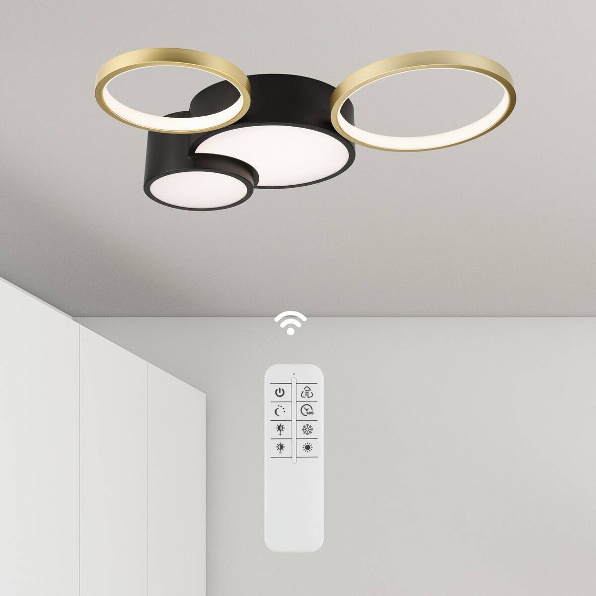 Lamkur LED-Deckenleuchte ALIZEE 50980 schwarz gold PVC Stahl H/L: ca. 9,5x60 cm 3 Brennstellen