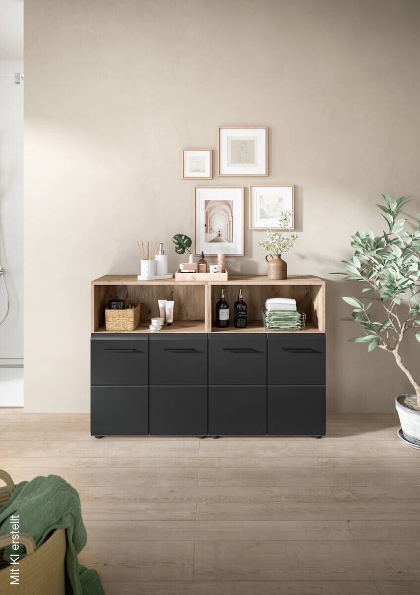 Badezimmer-Set Ice Nox Oak Nachbildung schwarz matt B/H/T: ca. 120x80x30 cm