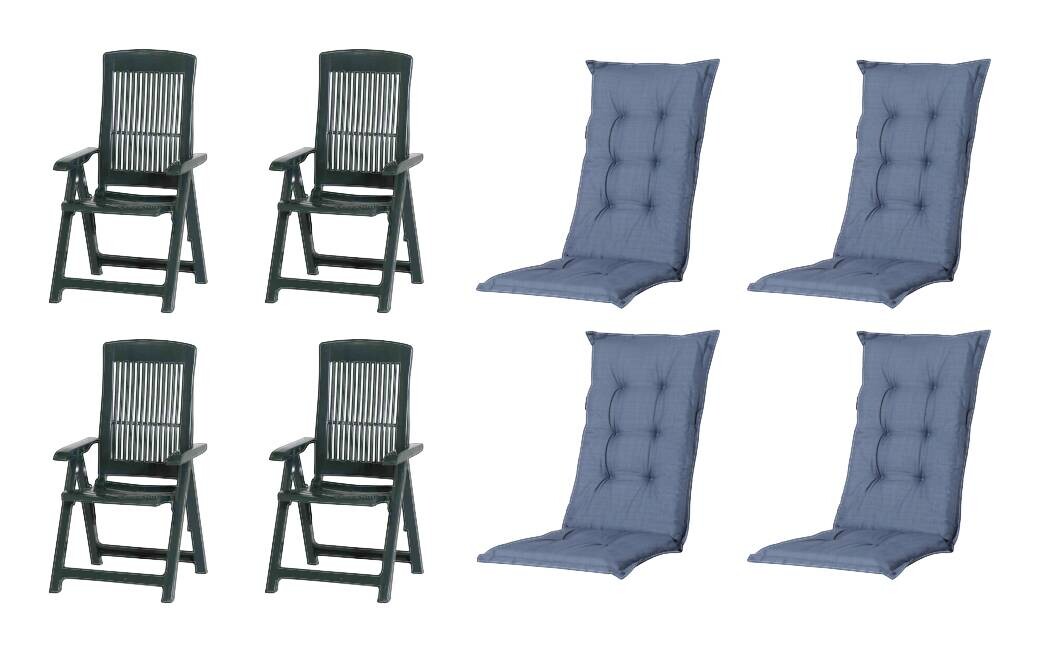 PROGARDEN,MADISON Klappsessel Set + Auflagen Tampa grün Kunststoff B/H/L: ca. 61x109x60 cm