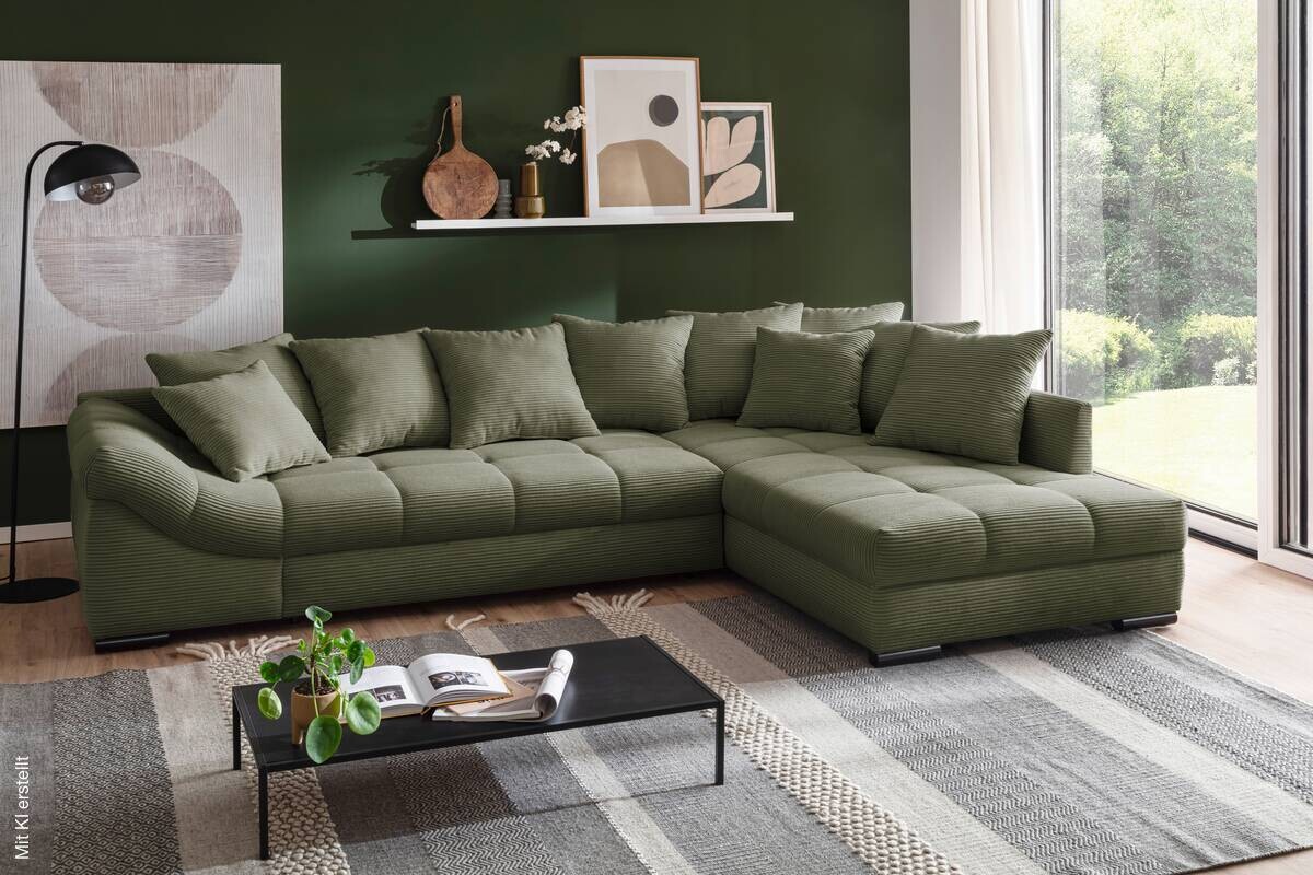 Ecksofa mit Bettfunktion grün Microfaser B/H/T: ca. 303x88x202 cm