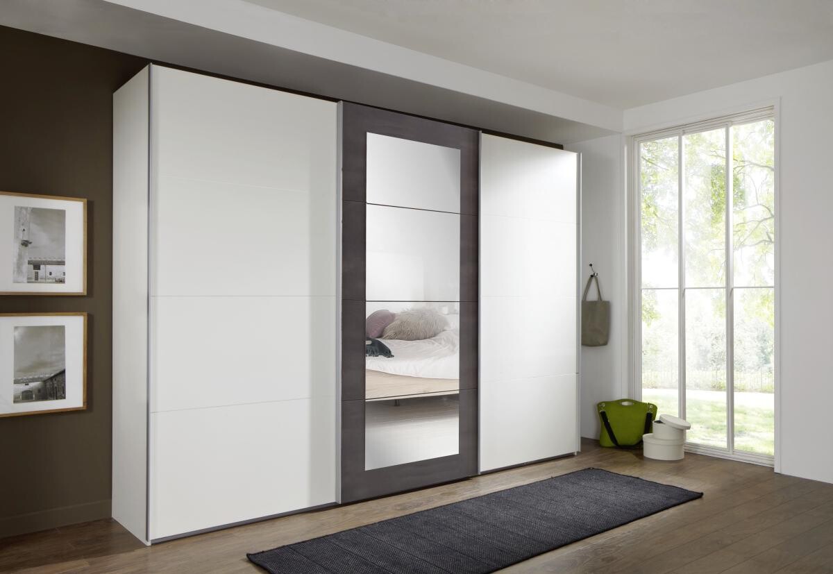 Schwebetürenschrank Minden weiß Graphit B/H/T: ca. 270x210x65 cm