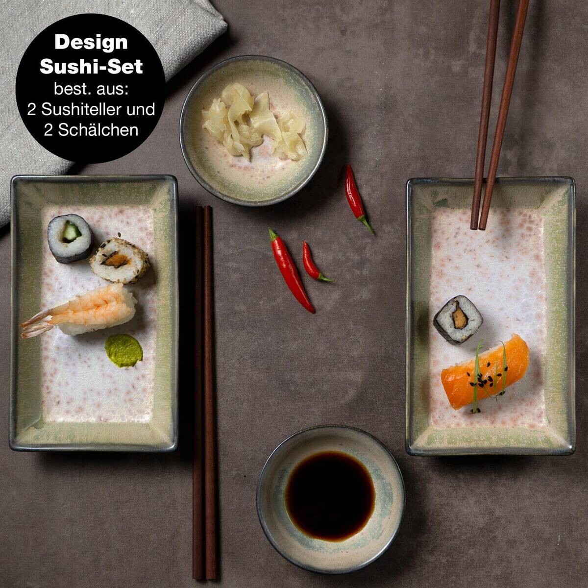 Moritz & Moritz Sushi-Set grün Porzellan