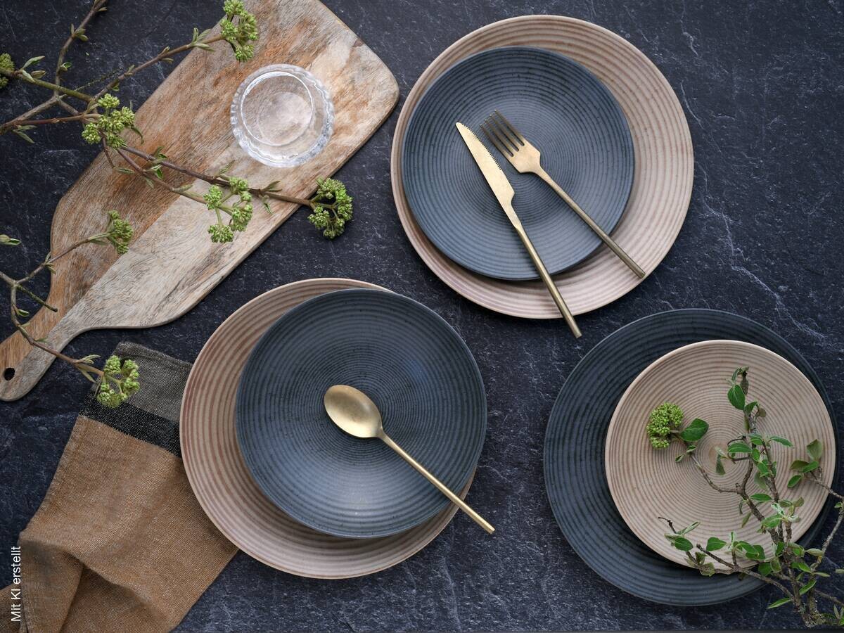CreaTable Teller-Set Catania sand Steinzeug