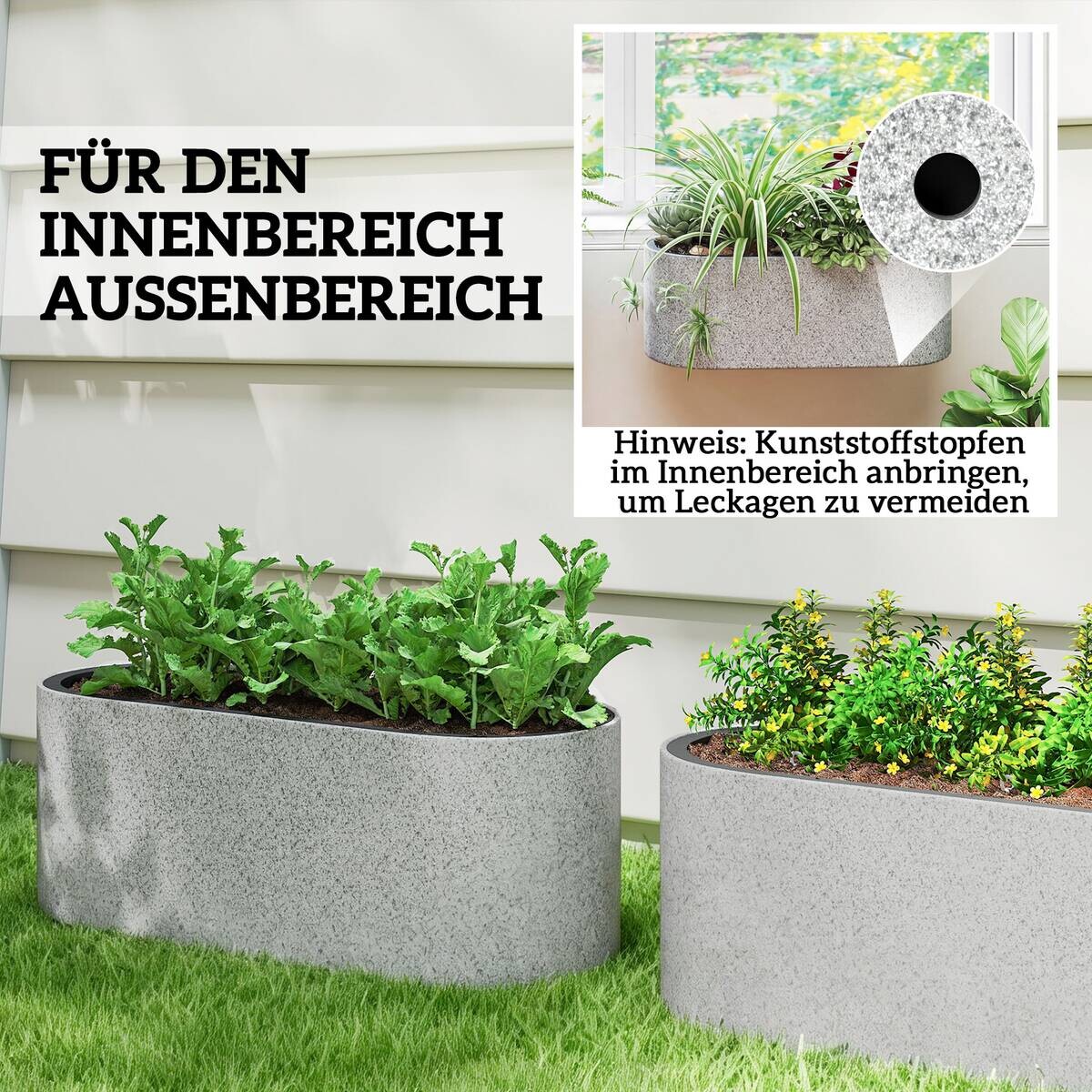 Outsunny Übertopf hellgrau Kunststoff B/H/L: ca. 16x15x42 cm