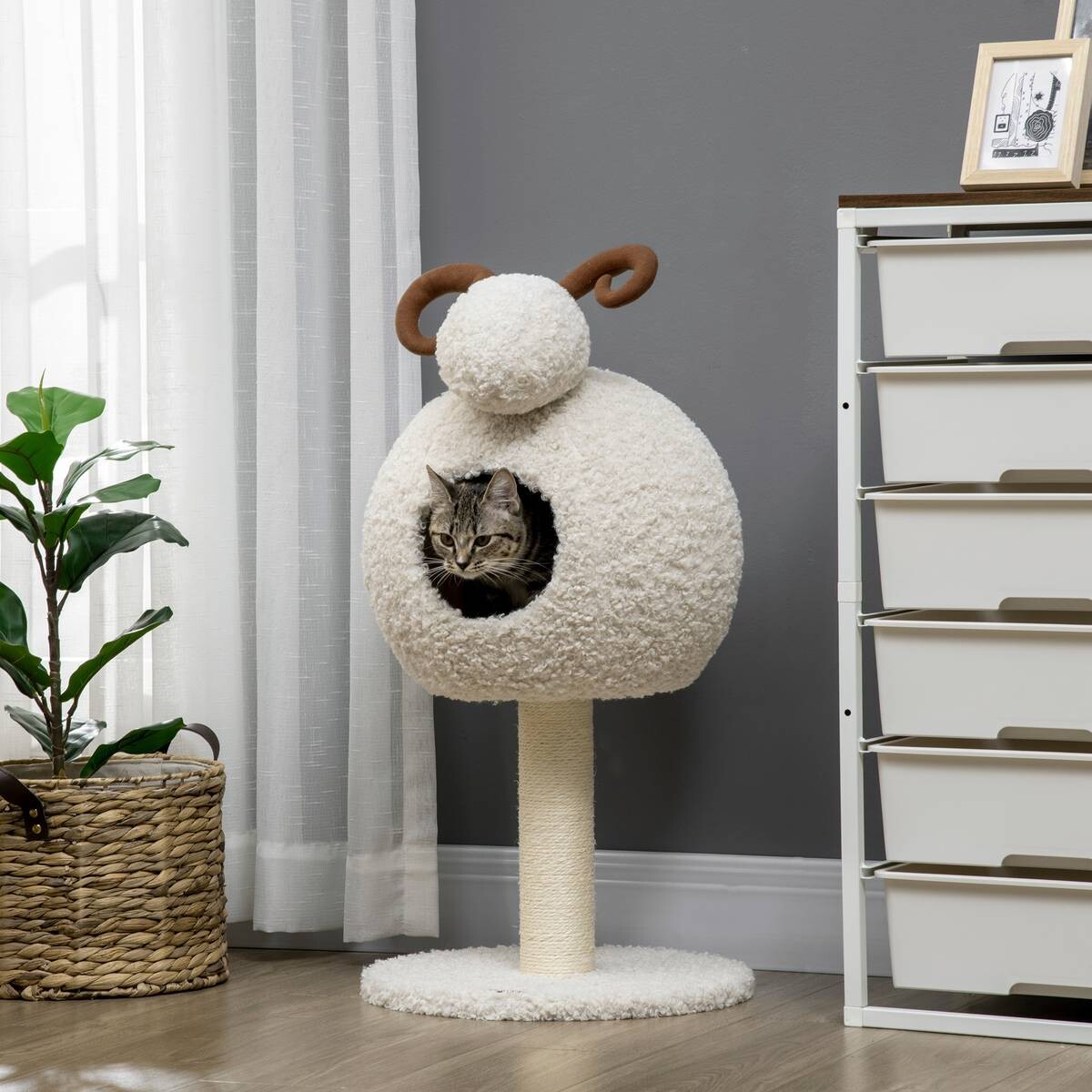 PawHut Kratzbaum cremeweiß Polyester B/H/L: ca. 40x80x40 cm