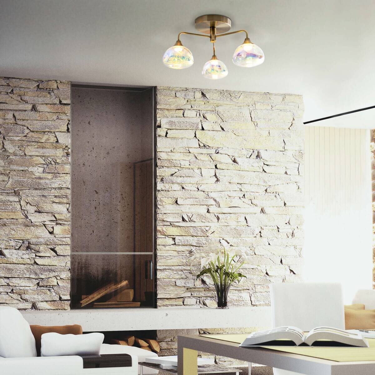 Näve Leuchten Deckenleuchte 1367745 messing Glas Metall B/H/T: ca. 42x19,5x42 cm null 3 Brennstellen