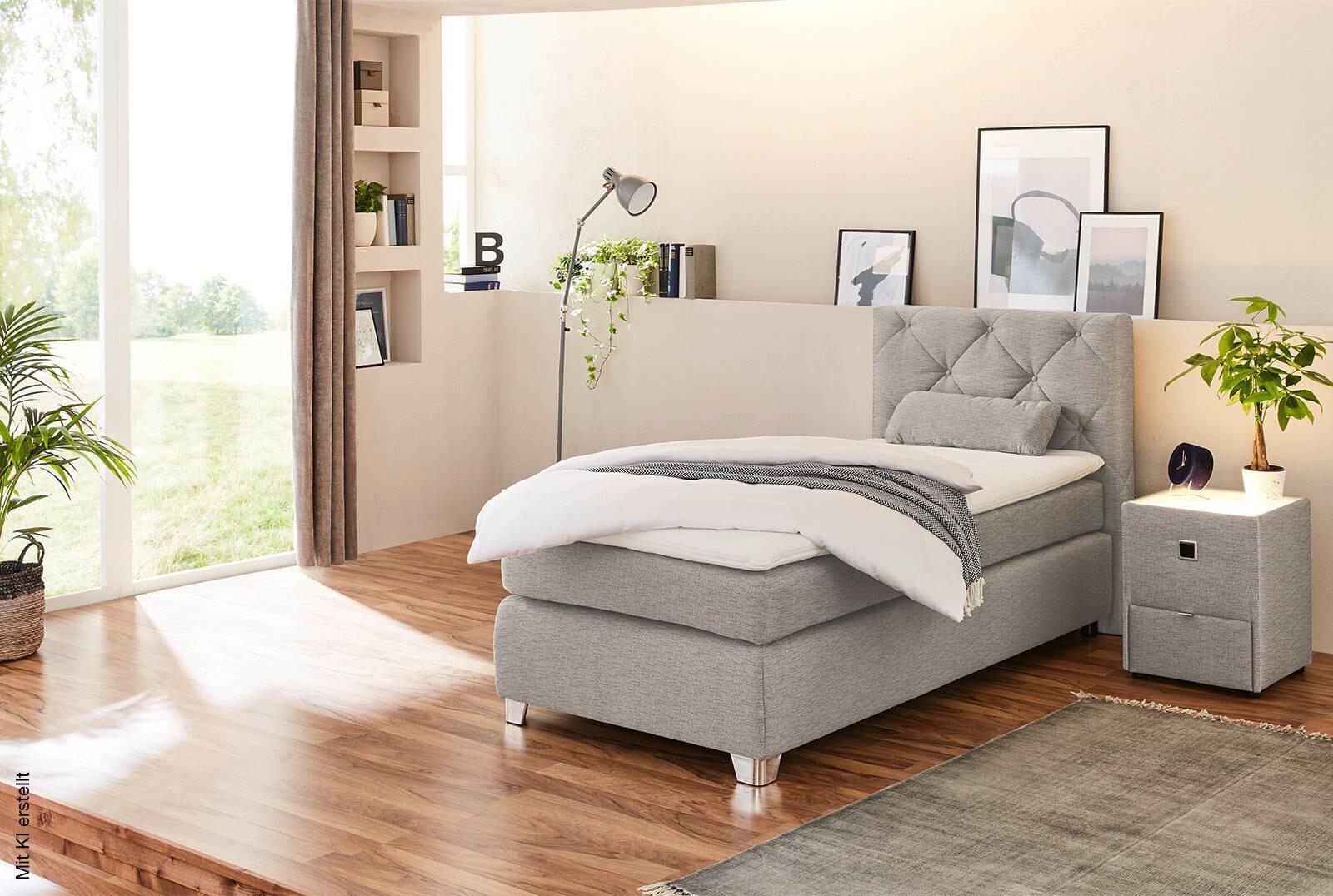Boxspringbett beige Flachgewebe Liegefläche B/L: ca. 90x200 cm