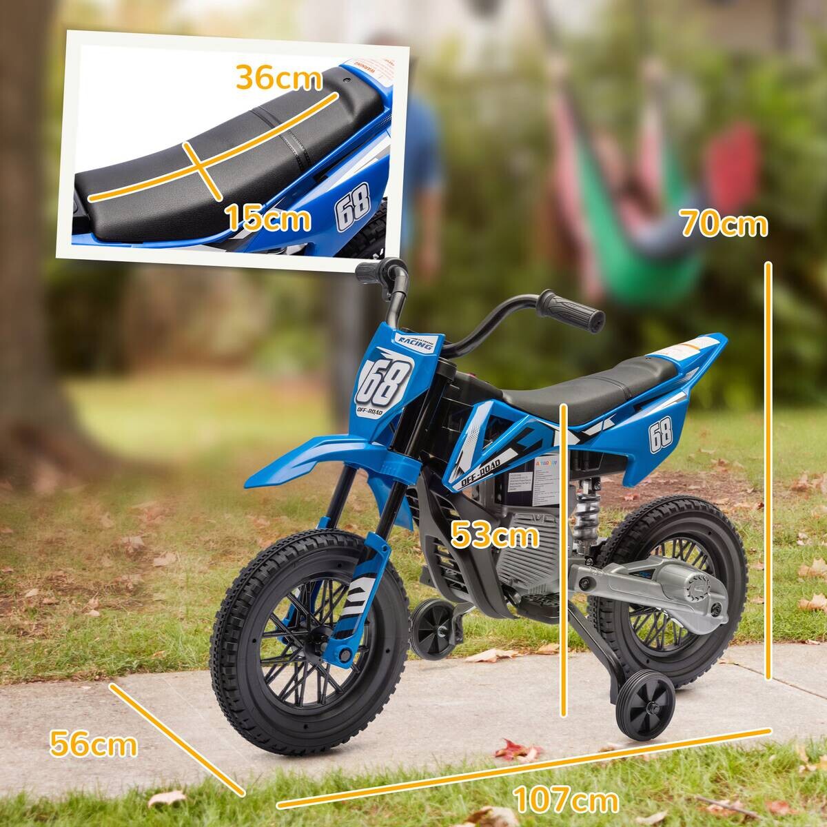 AIYAPLAY Kinder-Elektromotorrad blau B/H/L: ca. 56x70x107 cm