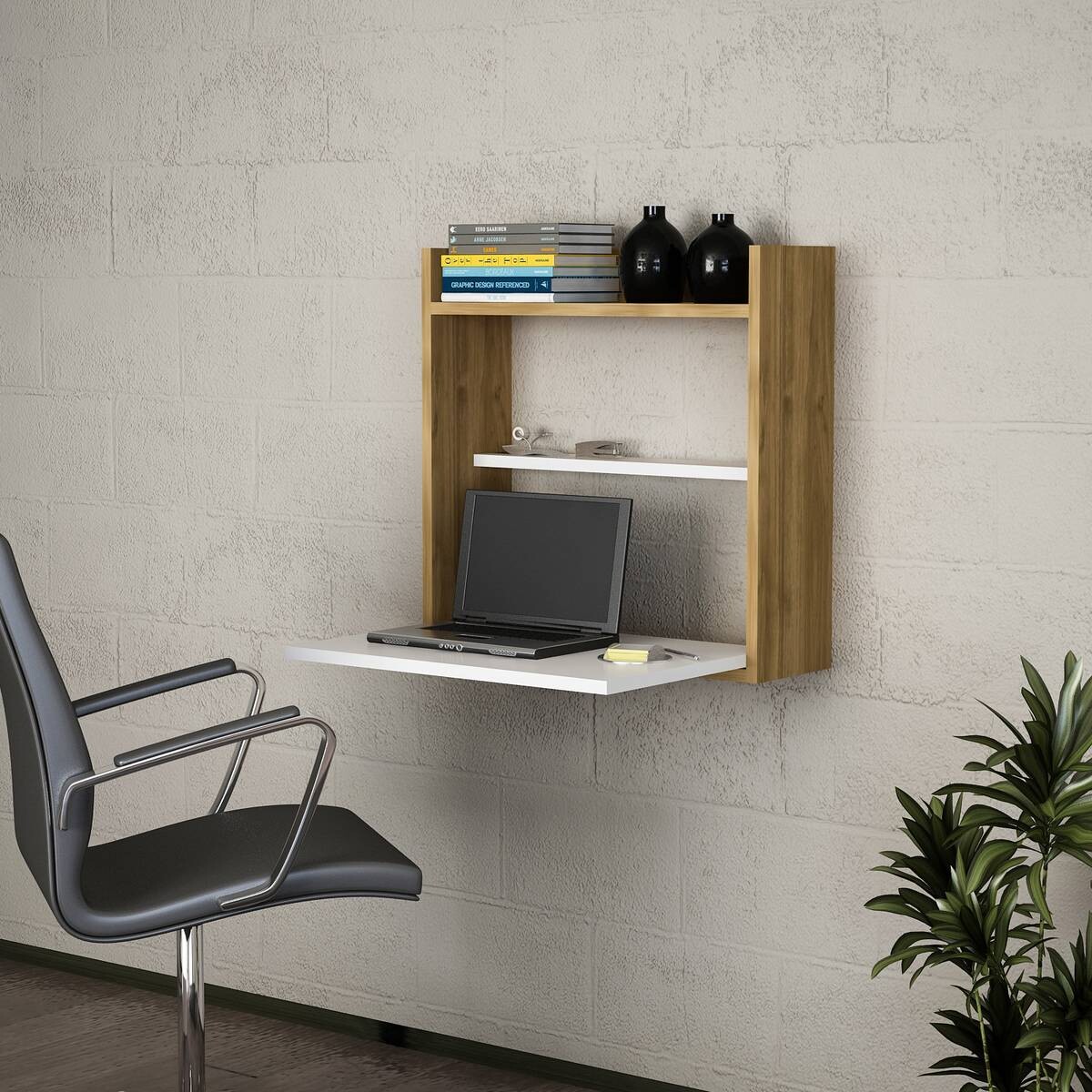 Schreibtisch Laptop weiß walnuss Nachbildung B/H/T: ca. 60x60x20 cm