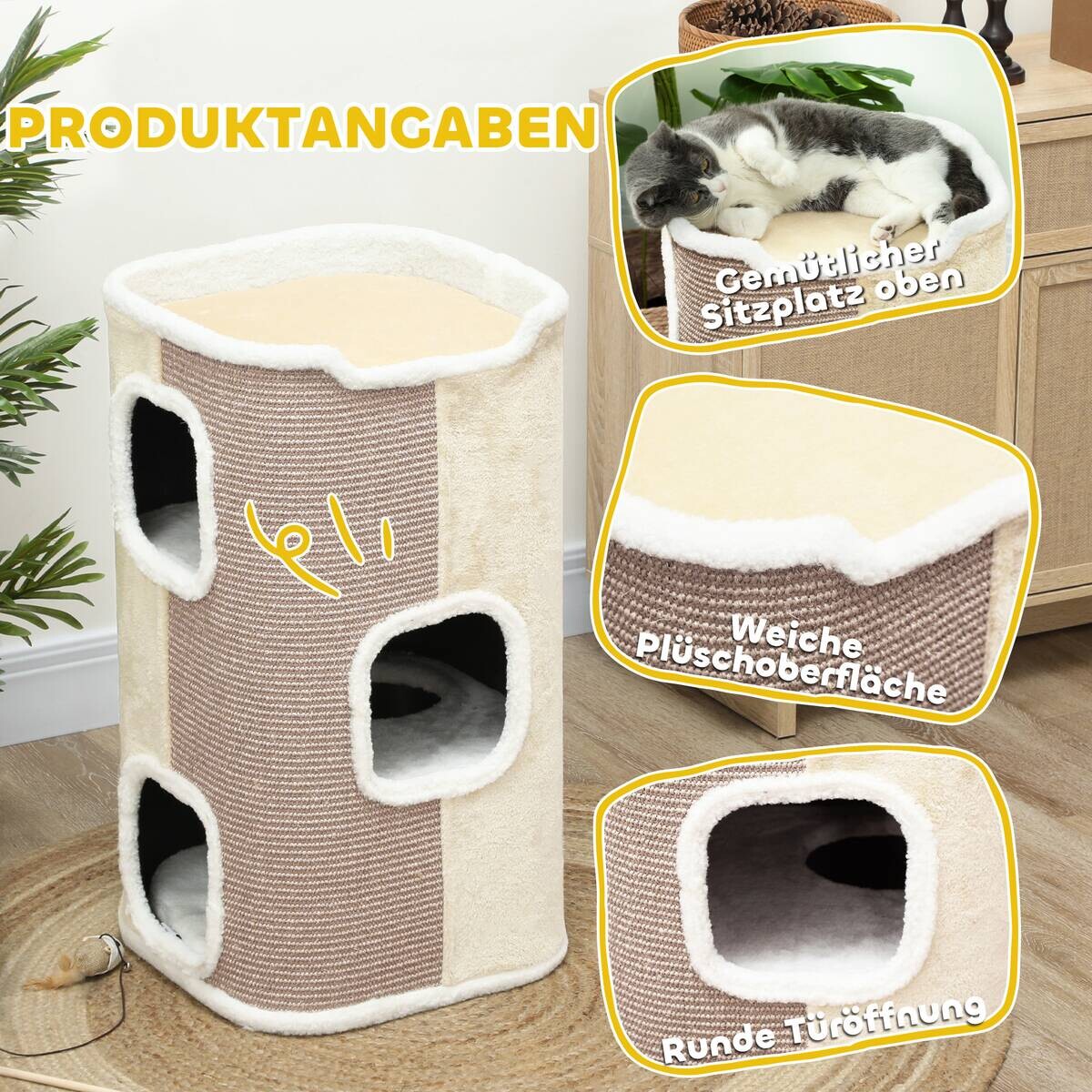 PawHut Kratztonne weiß Spanplatte B/H/L: ca. 40x74x40 cm