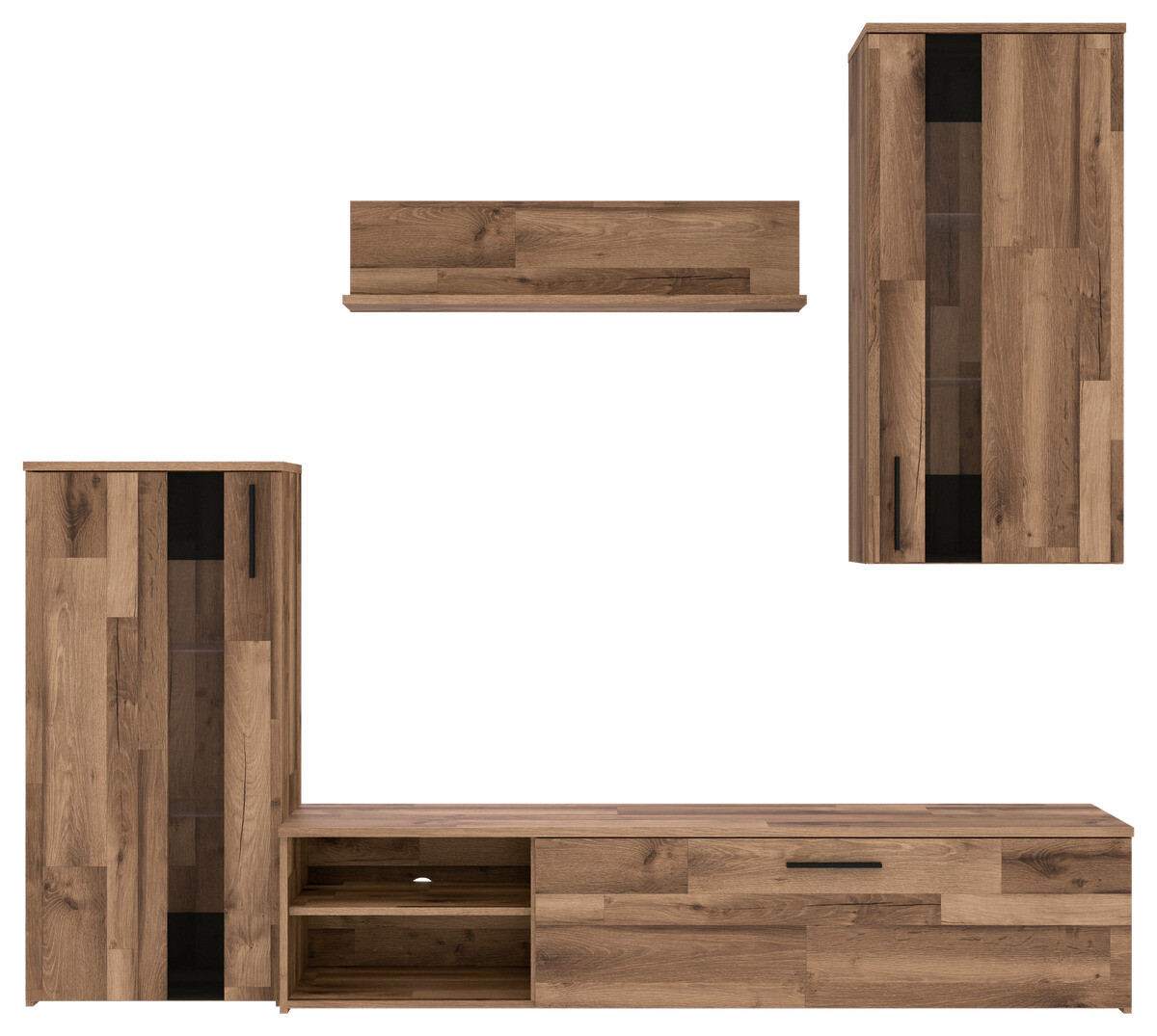 Wohnwand Stabeiche Nachbildung B/H/T: ca. 213x184x41 cm