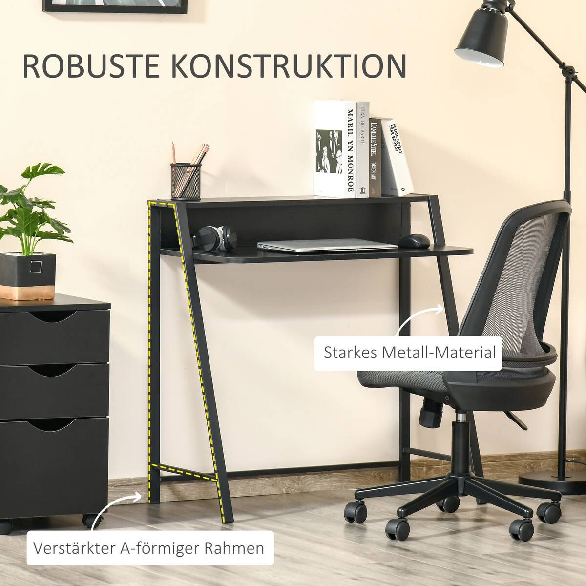 Schreibtisch 836-055BK schwarz B/H/T: ca. 84x85x45 cm