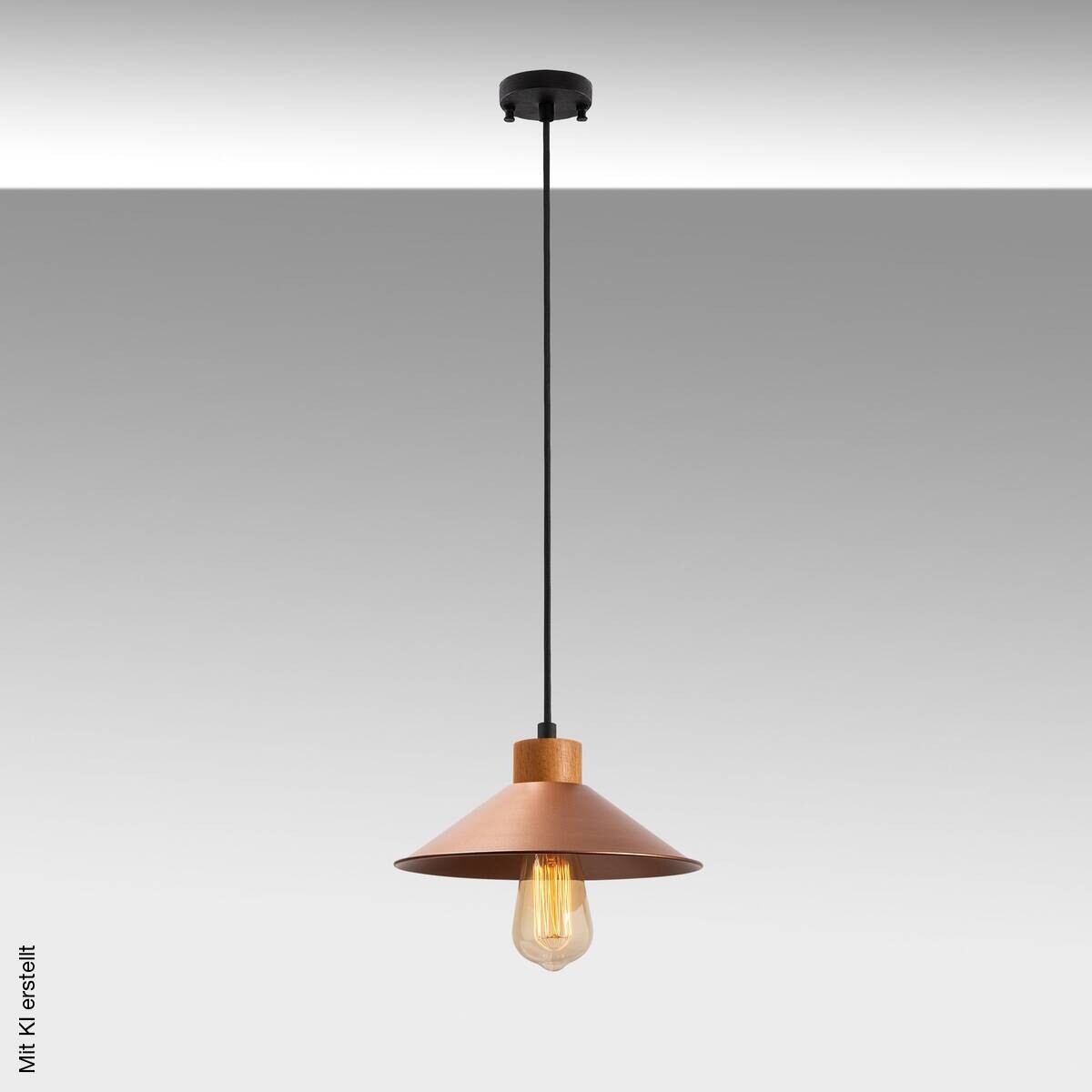 Opviq Pendelleuchte Kupfer Holz B/H/T/L: ca. 103x103x24x103 cm E27 1 Brennstellen