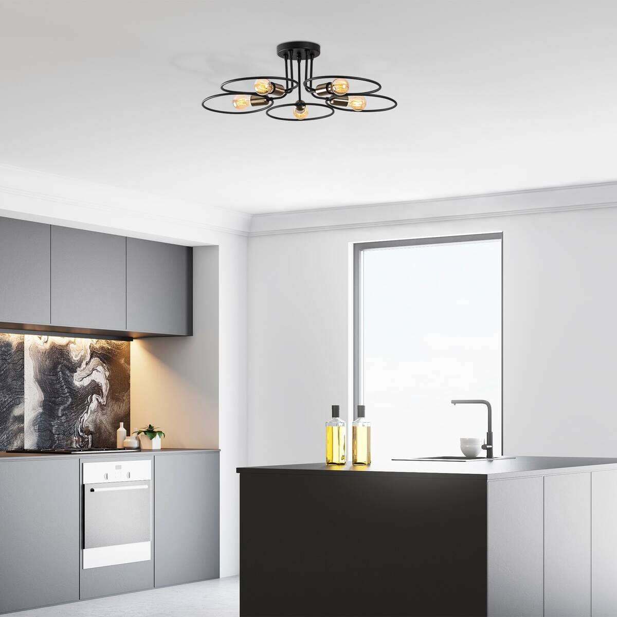 Opviq Deckenleuchte Circle-1346 schwarz Eisen B/H/T/L/D: ca. 73x22x73x73x73 cm E27 5 Brennstellen