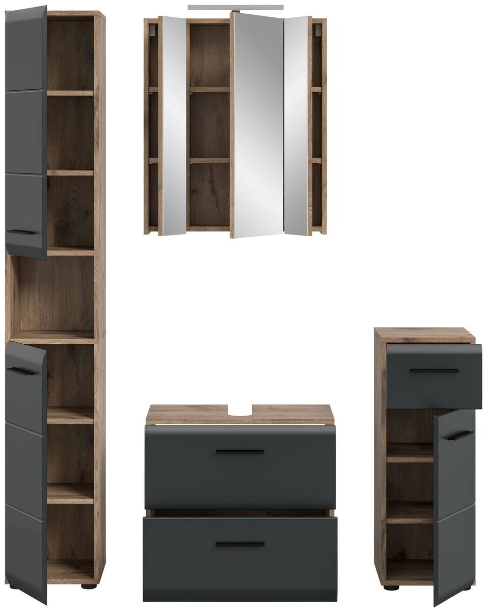 Badezimmer-Set Ice Nox Oak Nachbildung schwarz matt B/H/T: ca. 150x185x46 cm