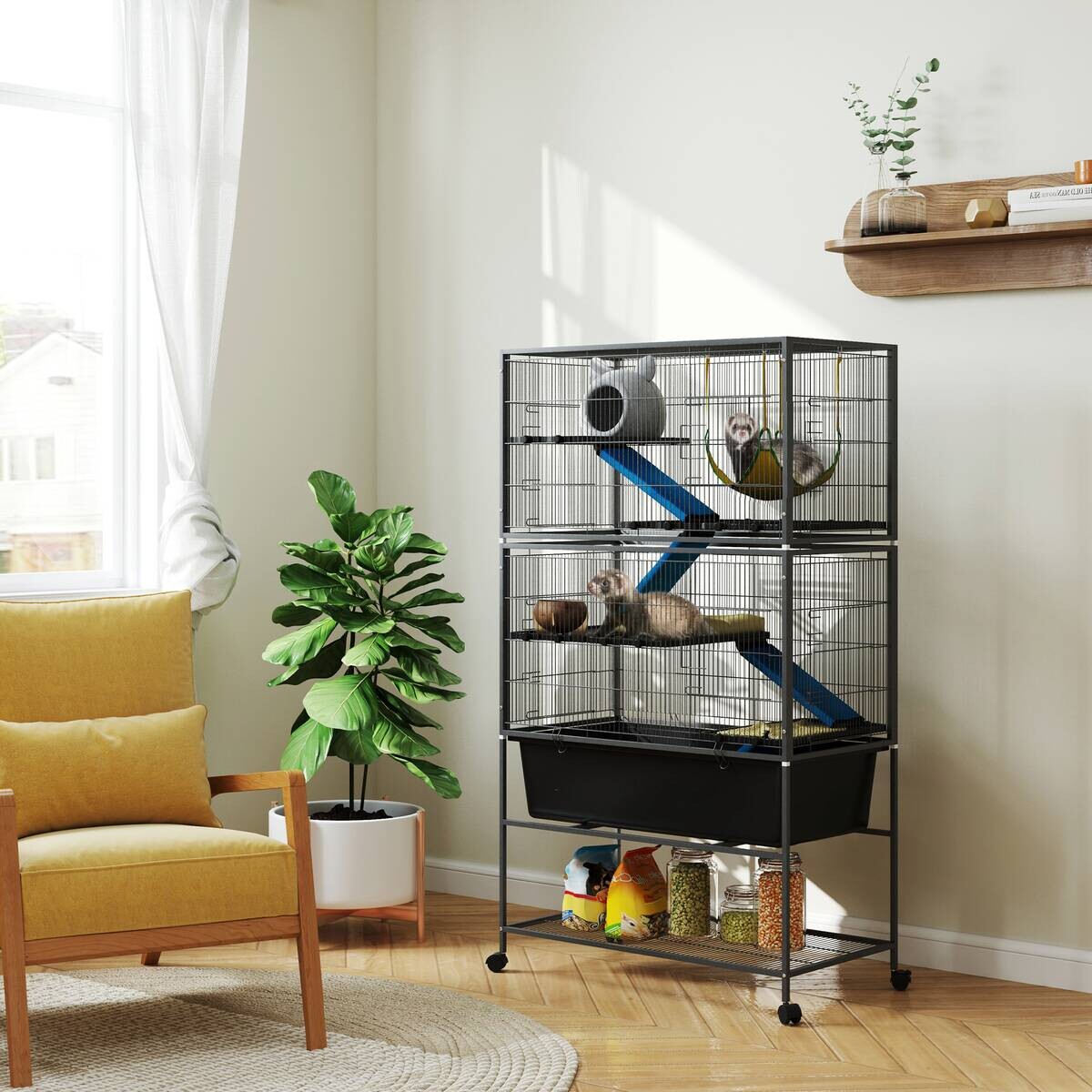 PawHut Kleintierkäfig dunkelgrau Stahl B/H/L: ca. 48x150,5x88 cm