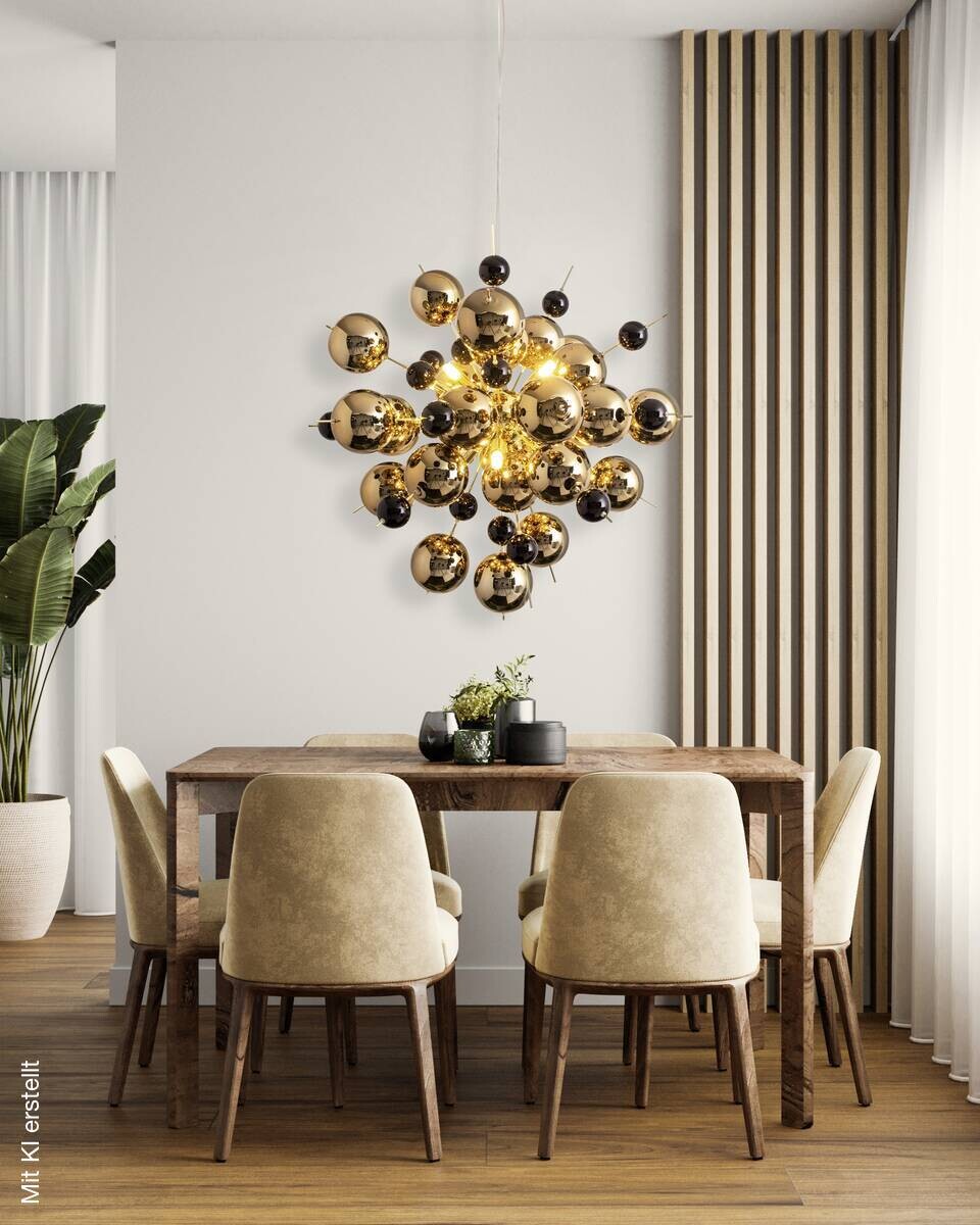 Näve Leuchten Pendelleuchte 7026458 gold Glas Metall B/H/T: ca. 65x150x65 cm G9 10 Brennstellen