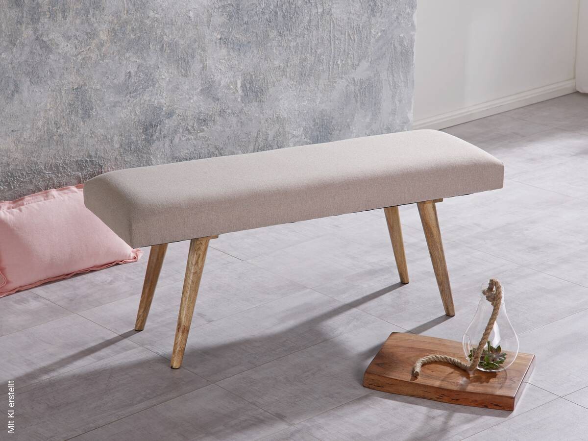 Wohnling Sitzbank beige natur Stoff Echtholz B/H/T: ca. 117x51x38 cm