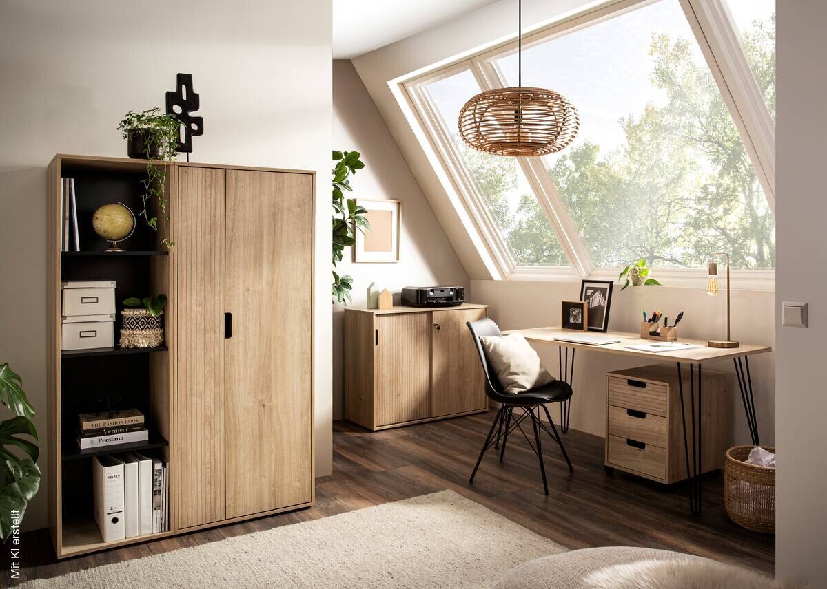 Aktenschrank Emmik weiß matt Eiche Eiche weiß Nachbildung B/H/T: ca. 100,1x83,6x41 cm