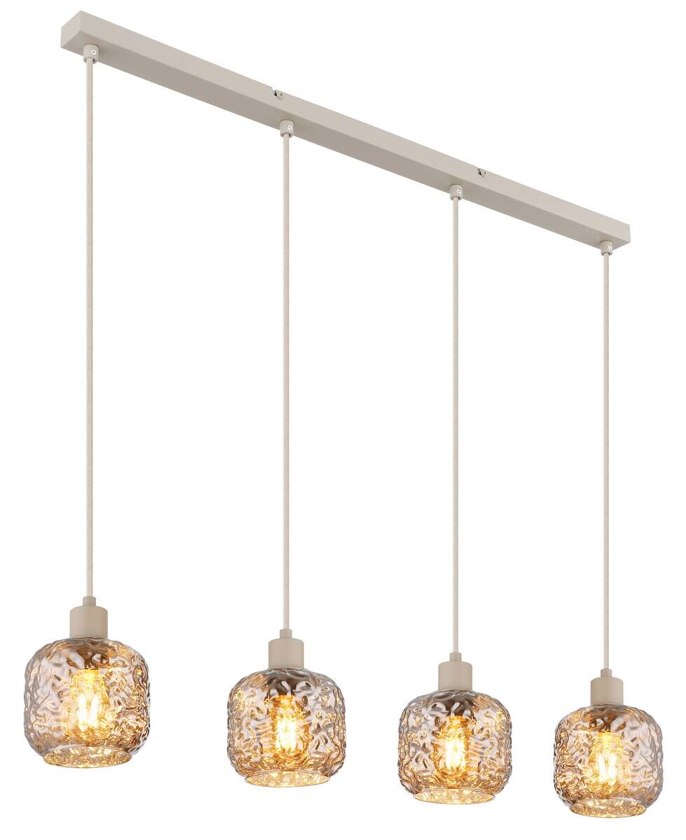 GLOBO Hängeleuchte Rauch beige Glas Metall B/H/L: ca. 17,5x24x82,5 cm E27 4 Brennstellen