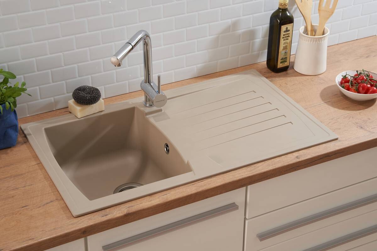 Respekta Einbauspüle Boston 86 x 50 B sandbeige Mineralite B/H/T: ca. 86x20x50 cm
