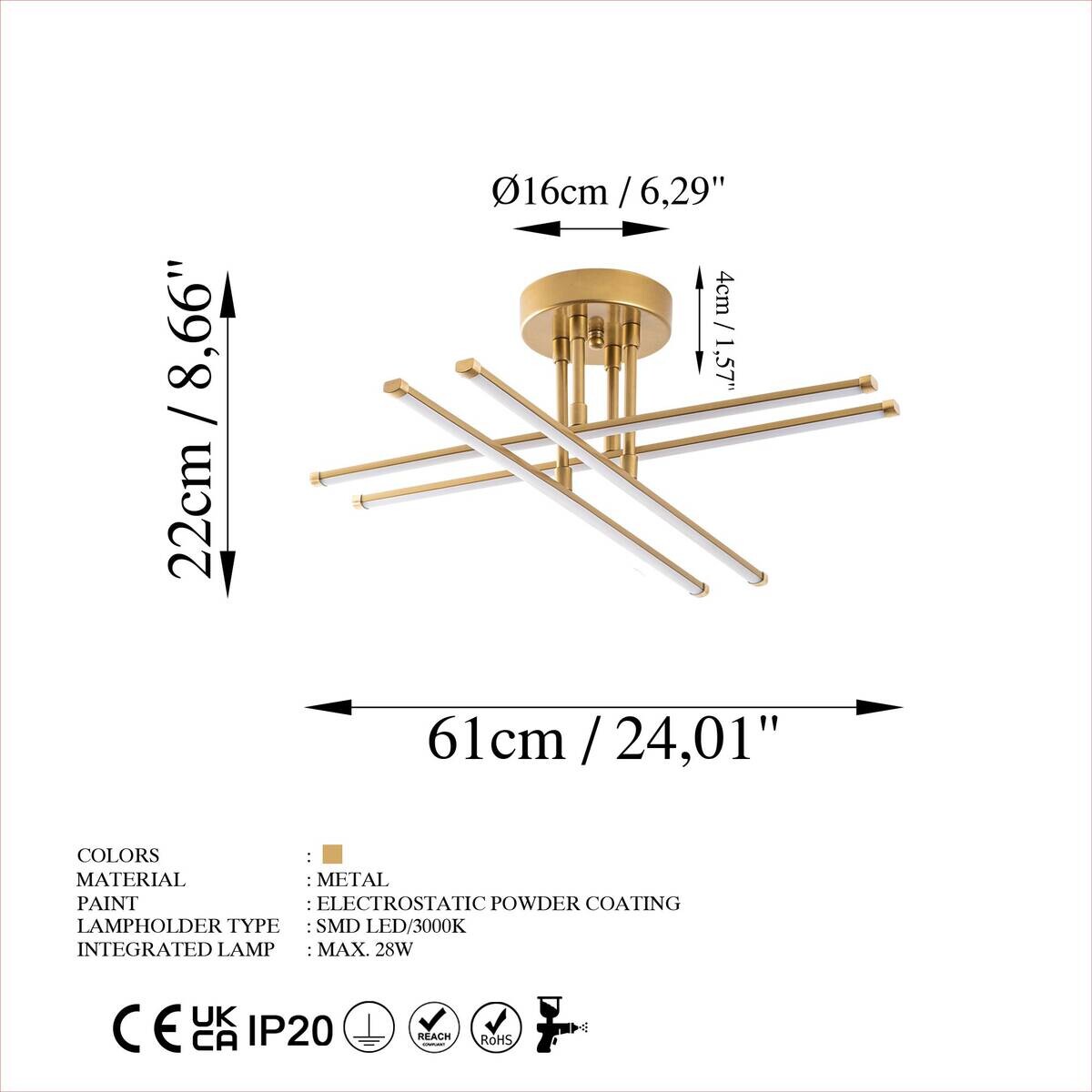 Opviq LED-Deckenleuchte gold B/H/T: ca. 61x22x61 cm