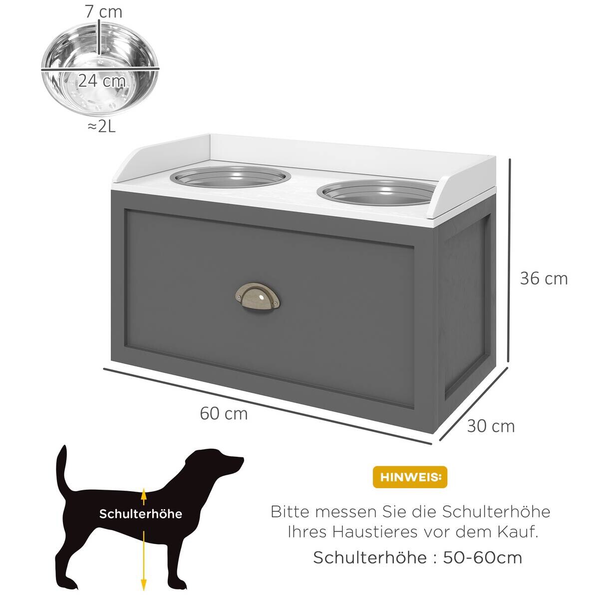 PawHut Hundenapf grau MDF B/H/L: ca. 30x36x60 cm