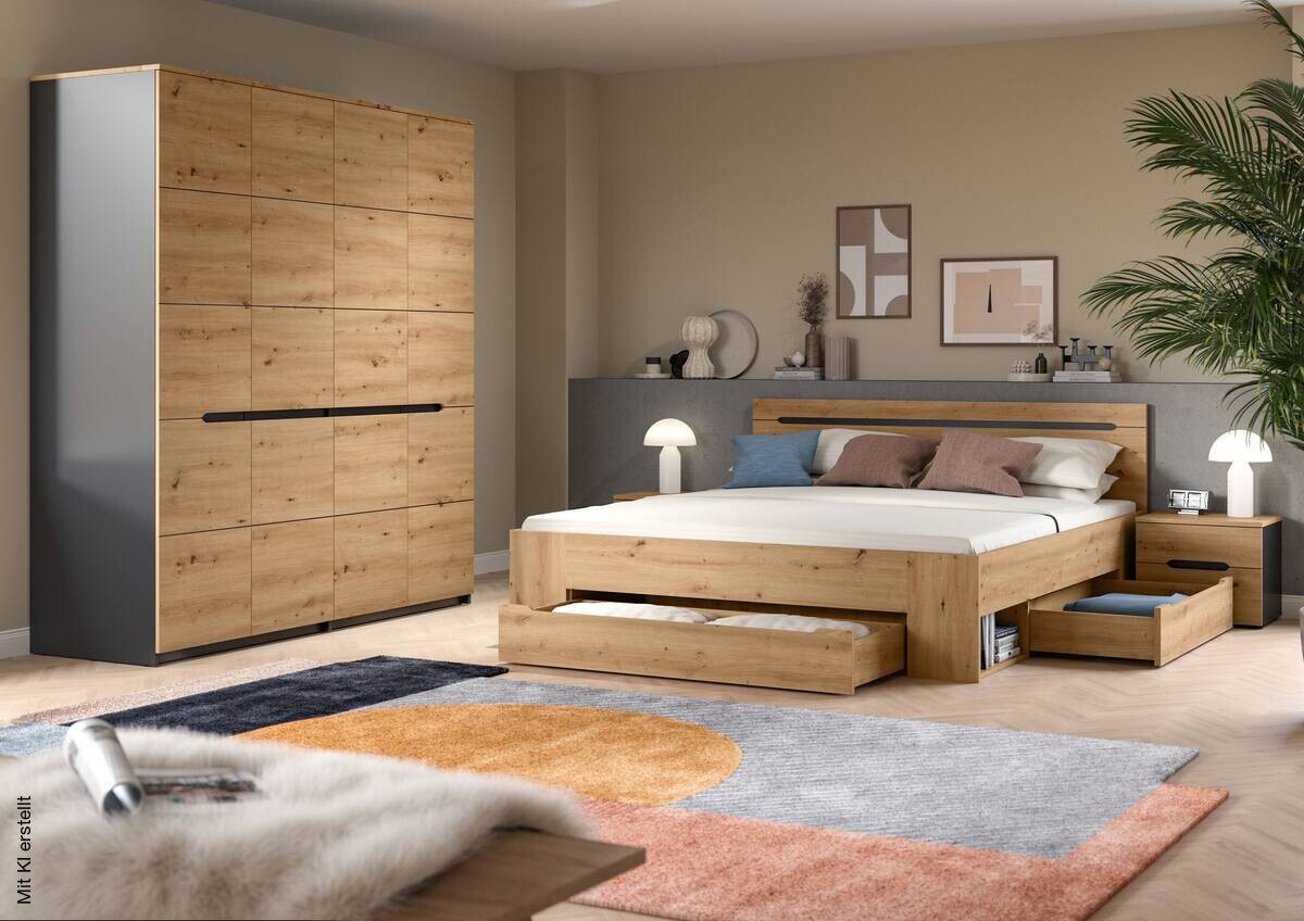 Schlafzimmer CANU, Set basaltgrau Artisan Nachbildung