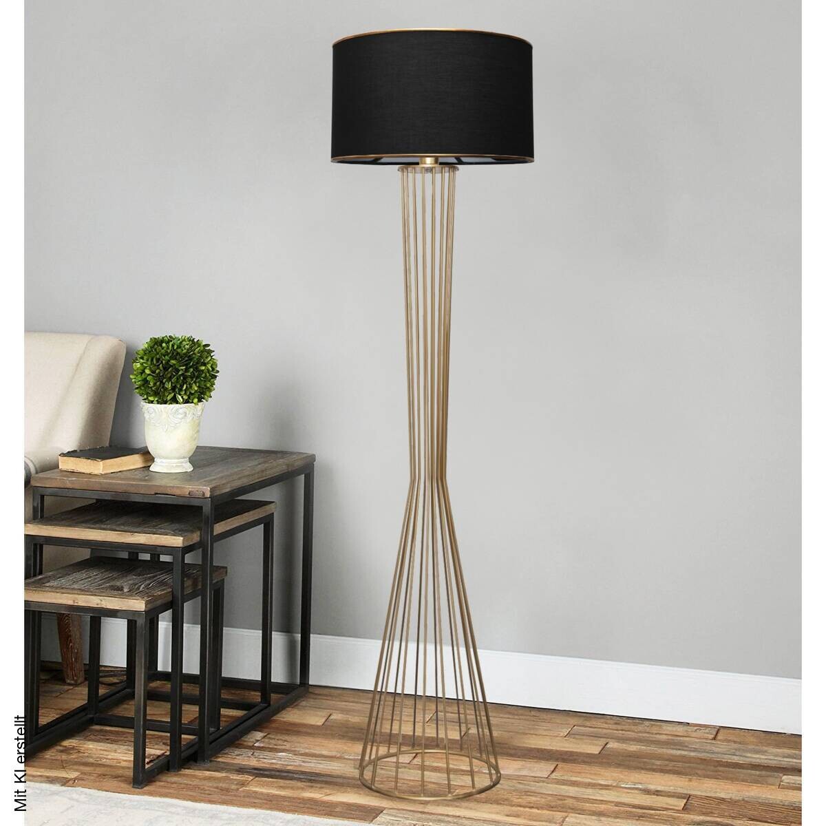 Opviq Stehlampe gold schwarz Metall B/H/T/L/D: ca. 38x155x38x38x38 cm E27 1 Brennstellen
