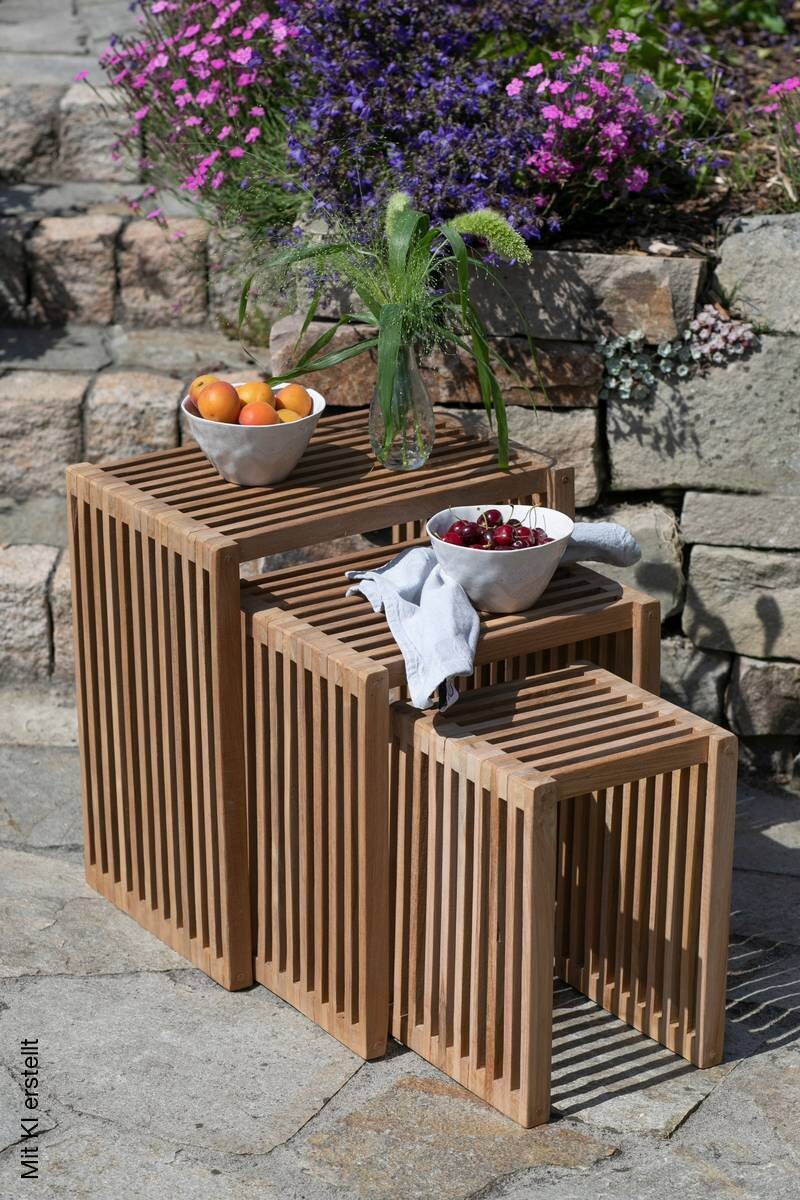 deVries Beistelltisch Woodie hellbraun Teakholz B/H/T: ca. 45x50x30 cm