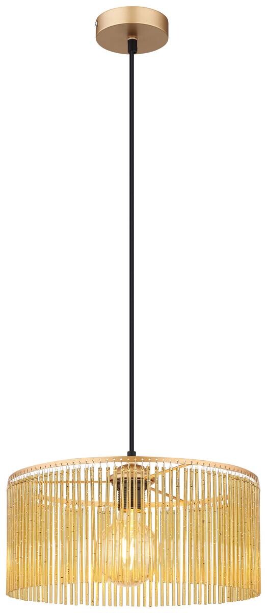 GLOBO Pendelleuchte LEEDS 33080145 schwarz gold amber Kunststoff Metall H/D: ca. 135x35 cm E27 1 Brennstellen
