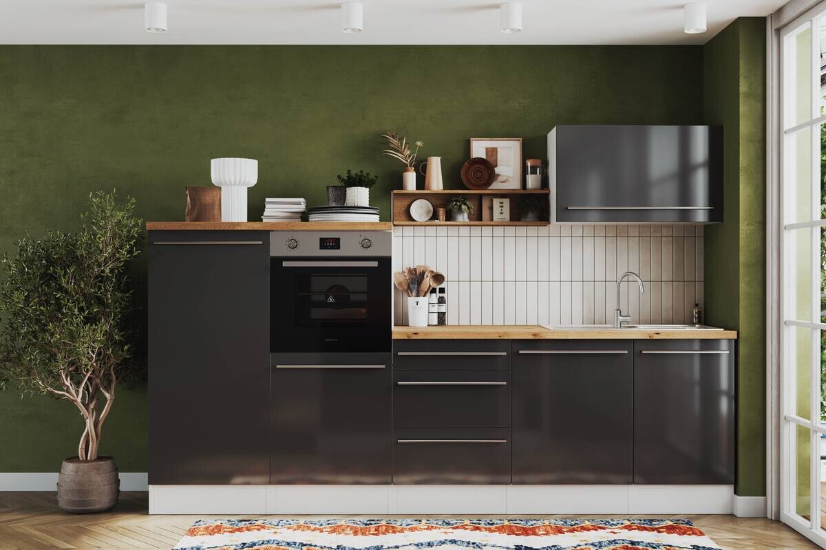 Respekta Inselküche Gabriel grau Hochglanz B/H/T: ca. 290x200x60 cm