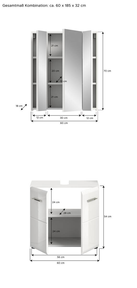 Badezimmer-Set ICE weiß weiß Hochglanz B/H/T: ca. 60x190x32 cm