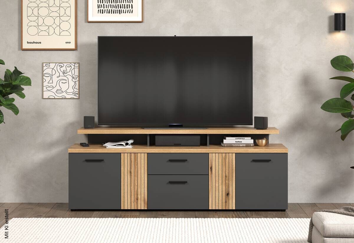 TV-Lowboard Esteban Eiche Evoke Oak Nachbildung anthrazit B/H/T: ca. 180x66x47 cm