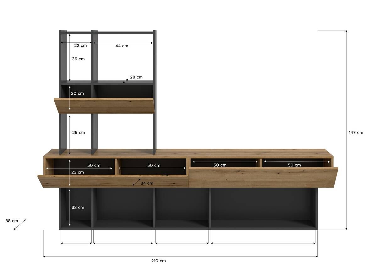 Wohnwand Lennox grau Eiche Evoke Coast Nachbildung B/H/T: ca. 210x147x38 cm