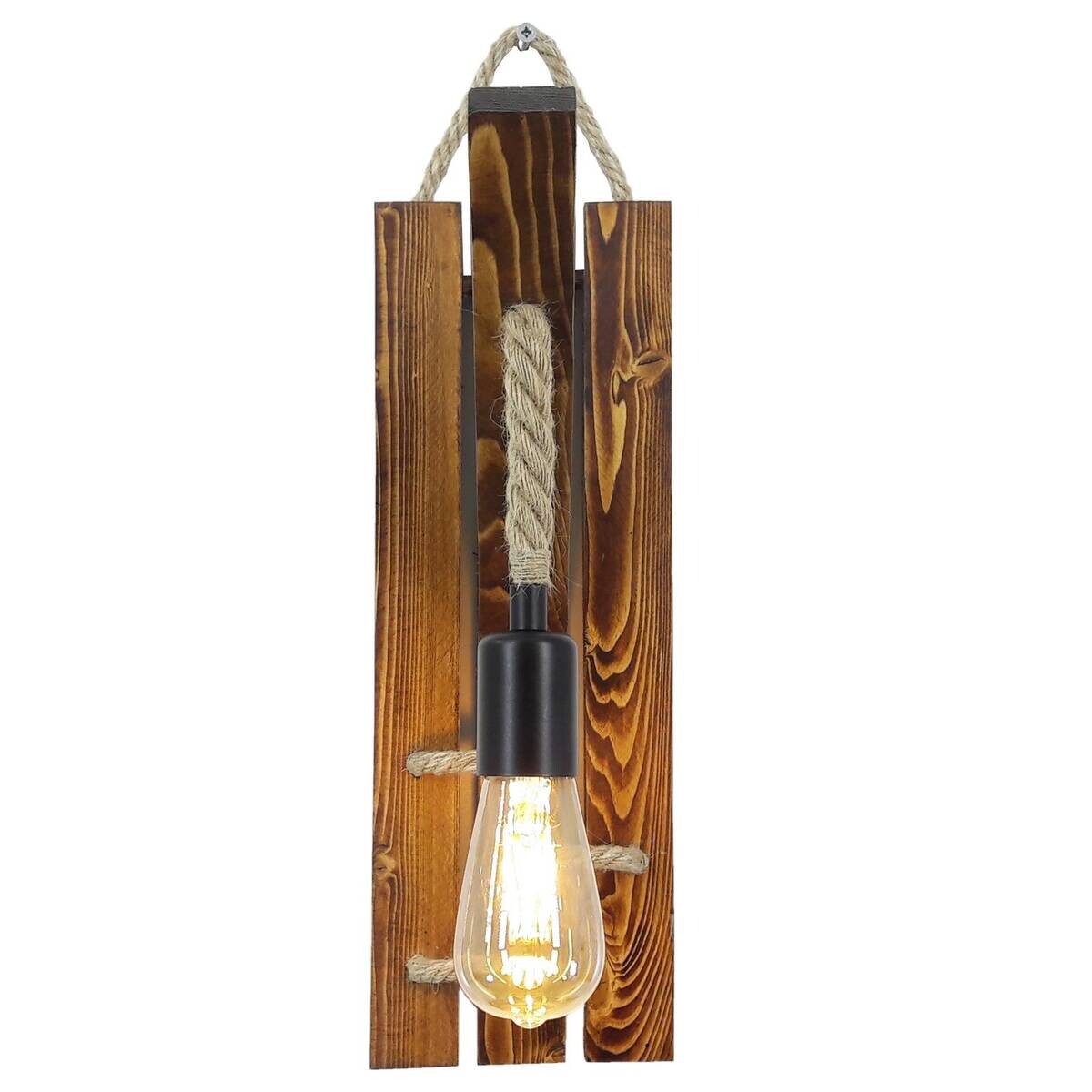 Opviq Wandleuchte nussbaum Kiefer B/H/L: ca. 45x23x29 cm E27 1 Brennstellen