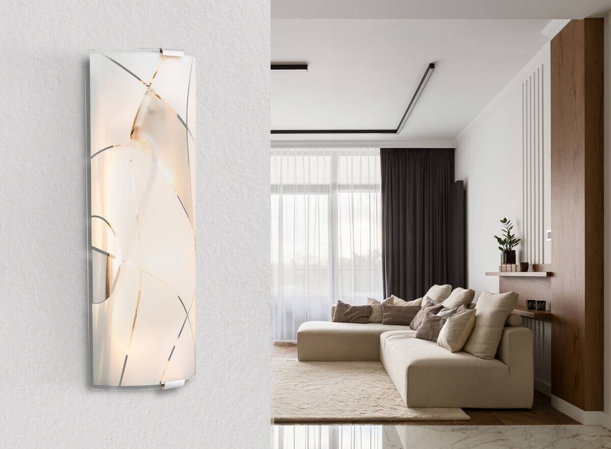 GLOBO Wandleuchte weiß Glas Metall B/H: ca. 36x15 cm E27 2 Brennstellen