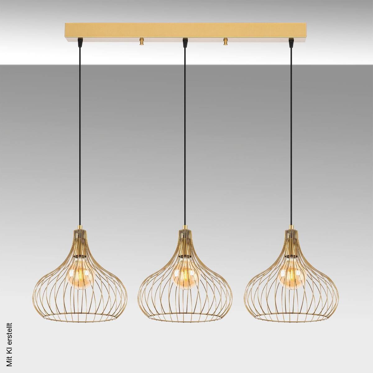 Opviq Pendelleuchte Teldamla-11925 gold B/H/T/L: ca. 76x120x22x76 cm E27 3 Brennstellen
