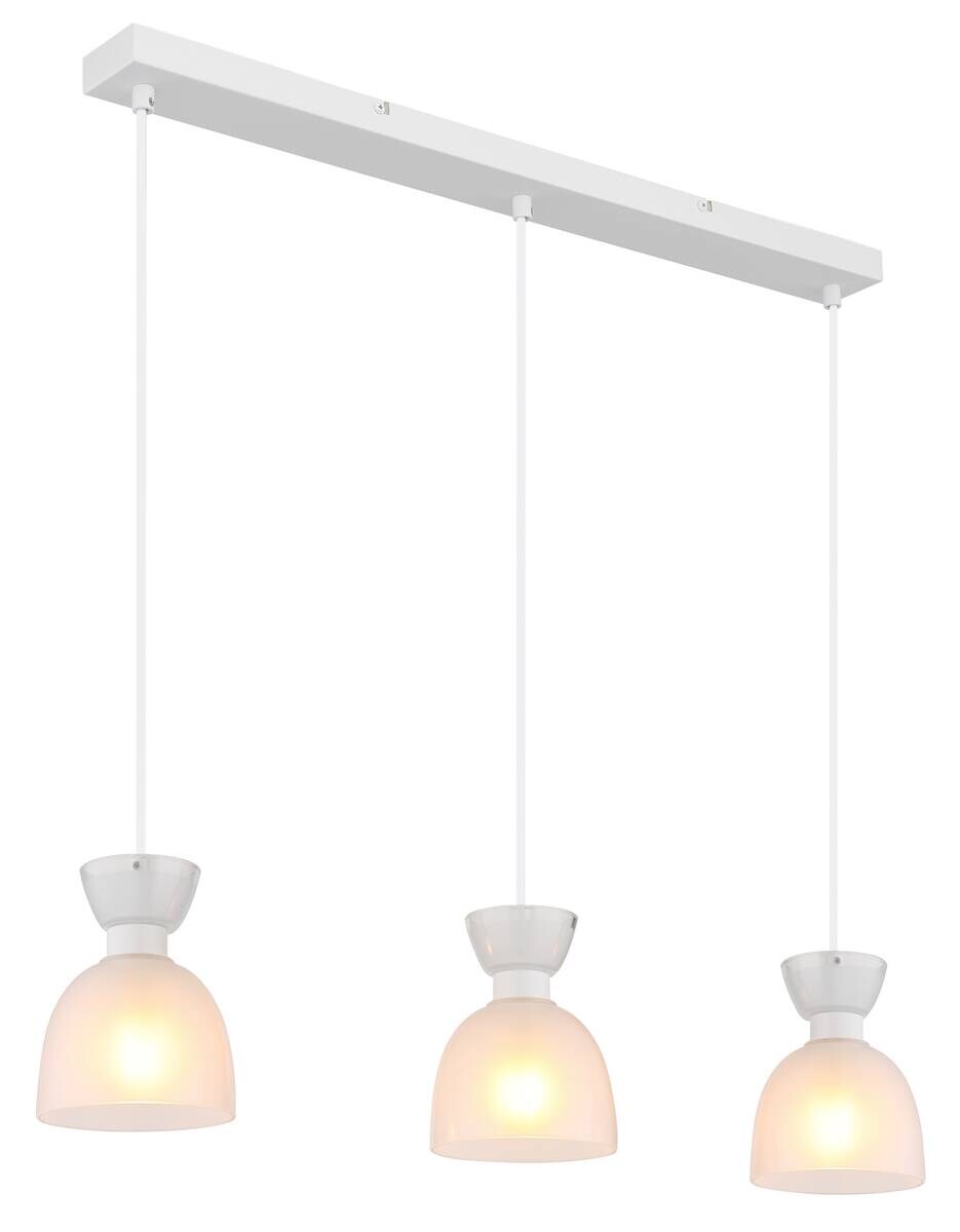GLOBO Pendelleuchte Opal weiß Metall Glas B/H: ca. 65x120 cm E14 3 Brennstellen
