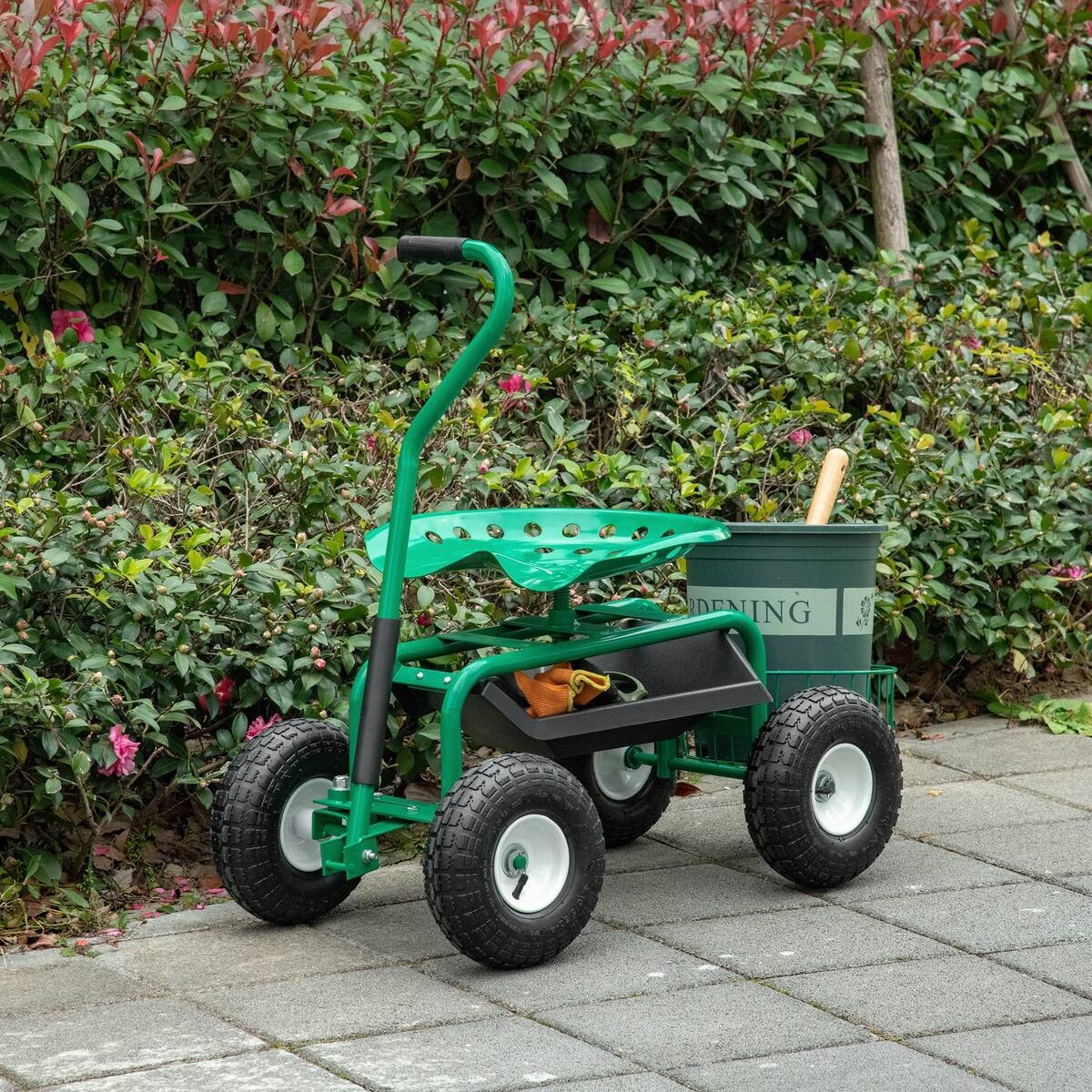 Outsunny Fahrbarer Gartensitz grün Gummi B/H/L: ca. 44,5x59x81 cm