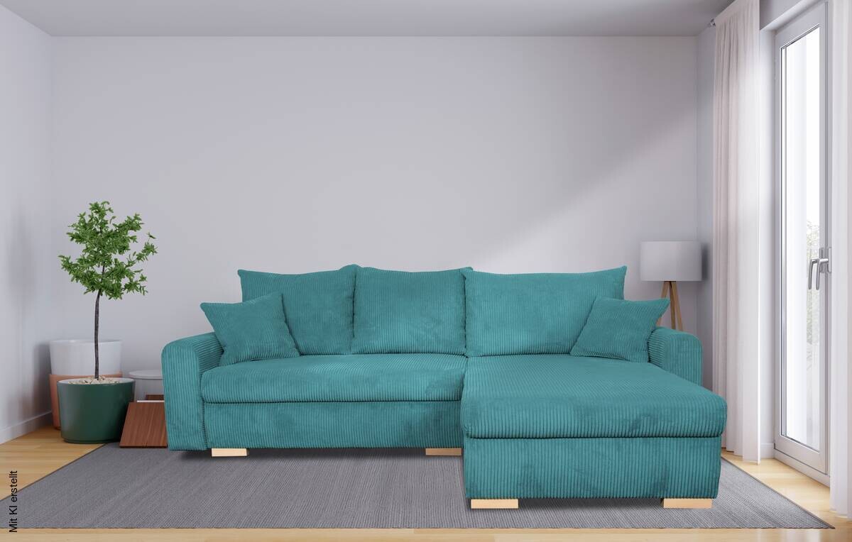 Ecksofa mit Bettfunktion und Bettkasten türkis Microfaser B/H/T: ca. 224,5x90x168 cm