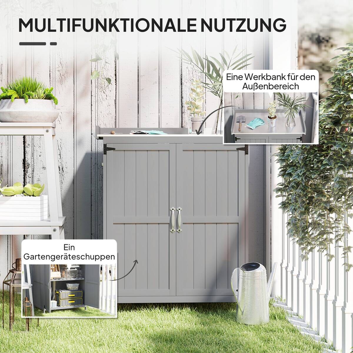 Outsunny Gartenschrank grau Edelstahl B/H/L: ca. 43x88x74 cm