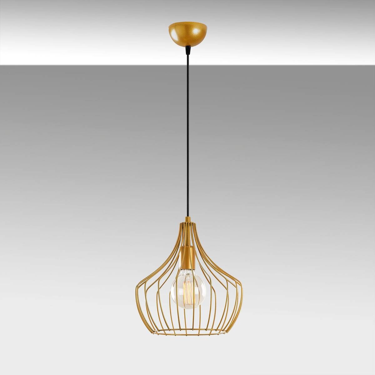 Pendelleuchte gold Metall B/H/L/D: ca. 27x126x27x27 cm E27 1 Brennstellen