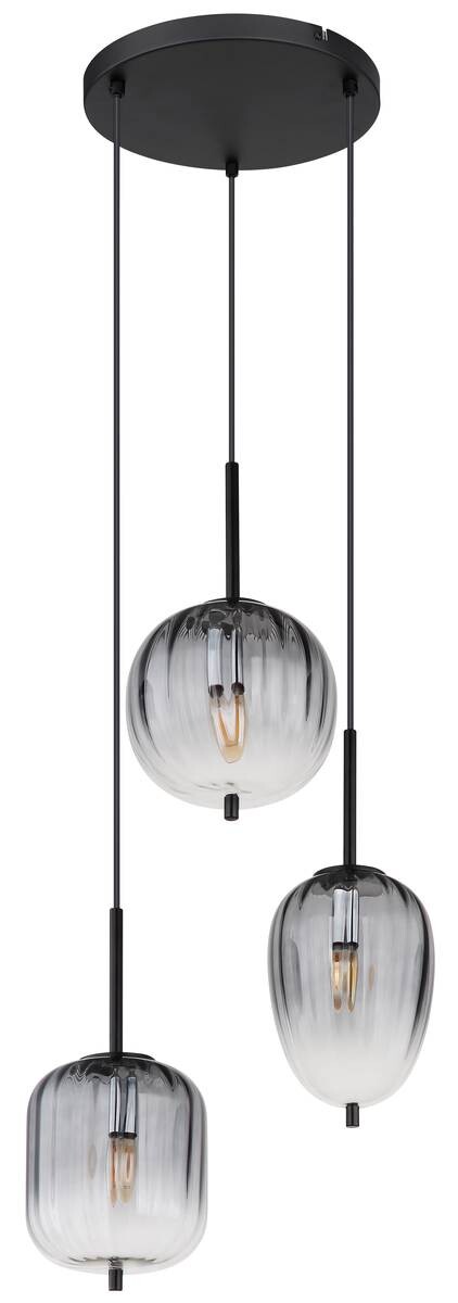GLOBO Pendelleuchte mattschwarz Glas Metall H/D: ca. 120x46 cm 3 Brennstellen