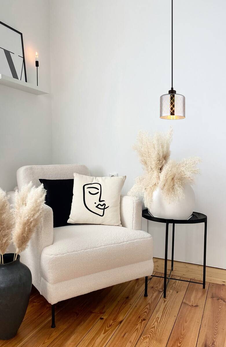 GLOBO Hängeleuchte Chrom klar mattschwarz Metall Glas PVC H/D: ca. 120x15 cm E27 1 Brennstellen