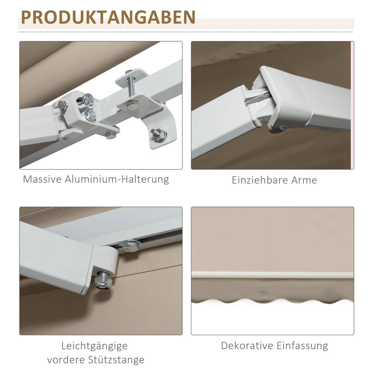 Outsunny Fenstermarkise mit Handkurbel weiß B/T/L: ca. 395x350x245 cm