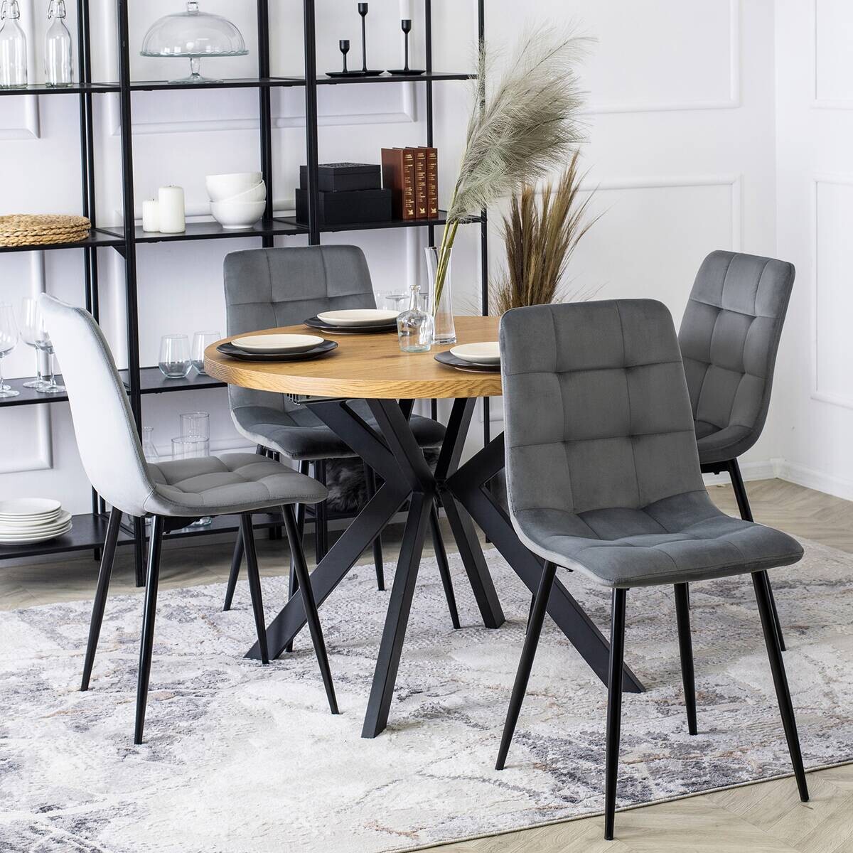 Stuhl PERU grau Velourstoff B/H/T: ca. 42x90,5x52 cm