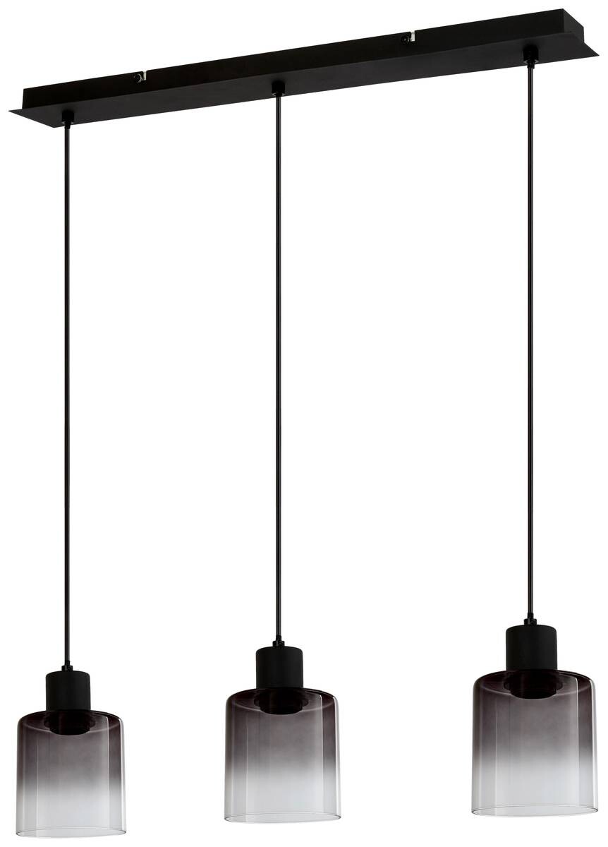 POCOline Pendelleuchte Nera schwarz Rauch Metall Rauchglas B/H/T: ca. 62x120x10 cm E27 3 Brennstellen