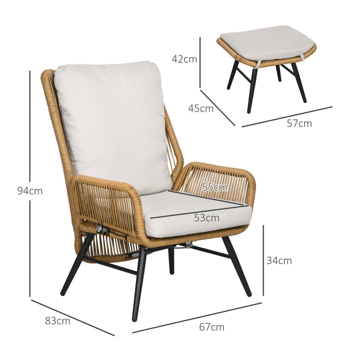 Outsunny Gartensessel natur Polyester B/H/L: ca. 83x94x67 cm